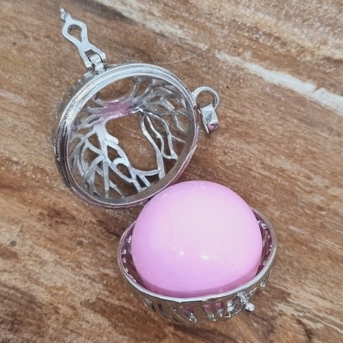 Cage pour bola arbre de vie argentée avec boule rose