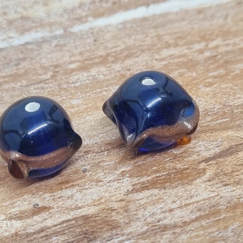 Lot de 2 perles de verre marine 12 mm