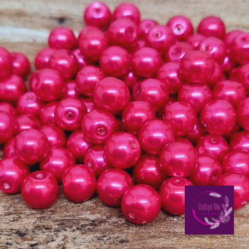 Perles de verre rose fuschia 8 mm - 74gr