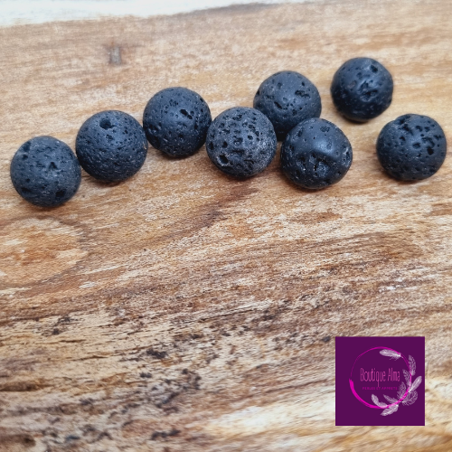 Lot de 8 perles de lave noire 8 mm