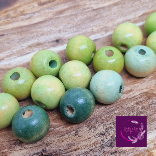 Lot de 16 perles de bois 20 mm - vert