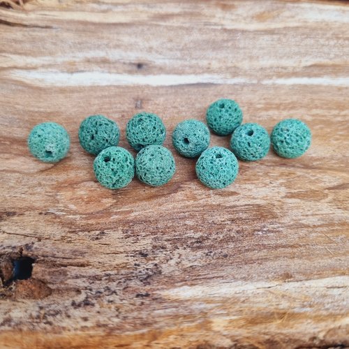 Lot de 10 perles de lave vertes 12 mm