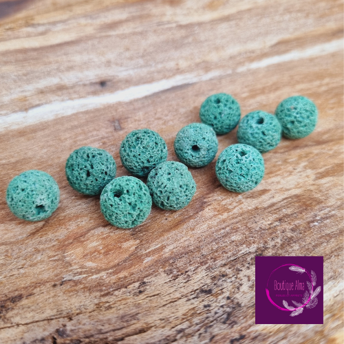 Lot de 9 perles de lave vertes 12 mm