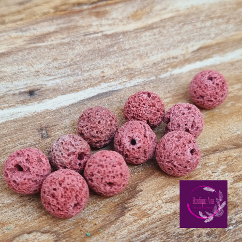 Lot de 10 perles de lave rose 12 mm