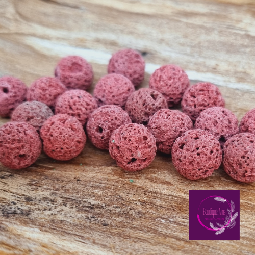 Lot de 20 perles de lave rose 12 mm