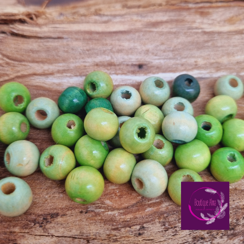 Lot de 8 perles de bois 12 mm - vertes