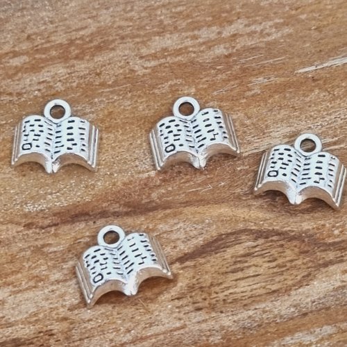 Lot de 4 breloques modèle "livre ouvert" 11 x 10mm