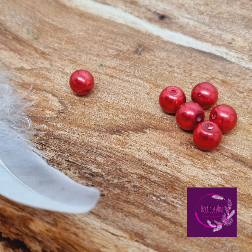 Lot de 6 perles de verre nacrées rouge - 7 mm