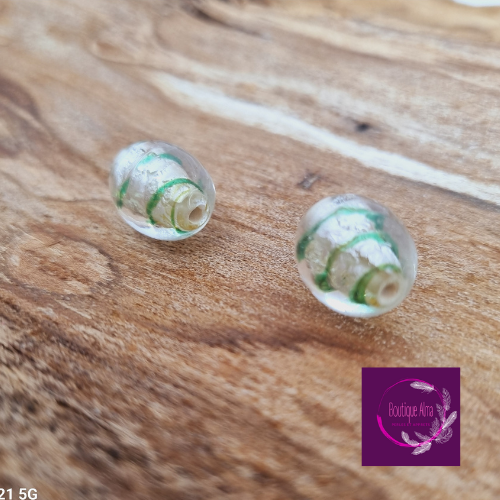 Lot de 2 perles de verre vertes 15 mm