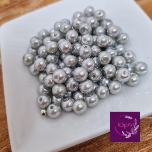 Perles nacrées argent 6 mm x10