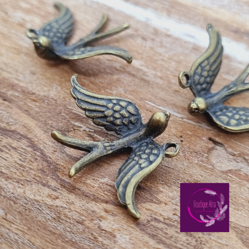 Lot de 5 breloques pendentif oiseau - bronze