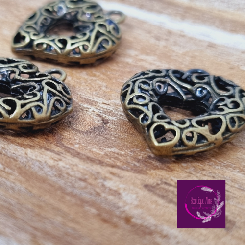 Lot de 3 breloques coeur - bronze
