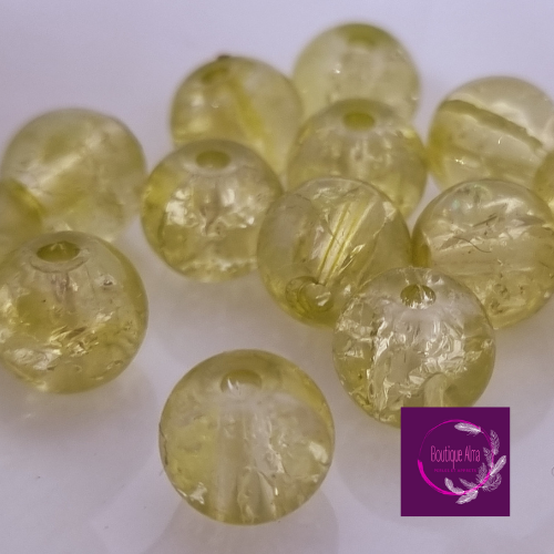 Perle de verre craquelée vert anis 8 mm x 12