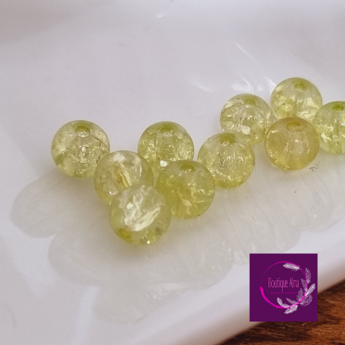 Perle de verre ronde craquelée vert anis 6 mm x 10