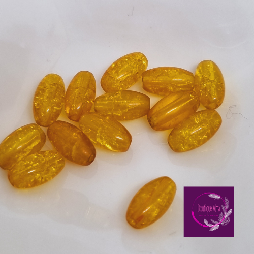 Perle de verre olive craquelée jaune et blanche 10 mm x 12