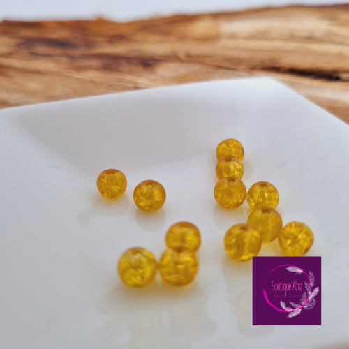 Perle de verre ronde craquelée jaune 8 mm x 10