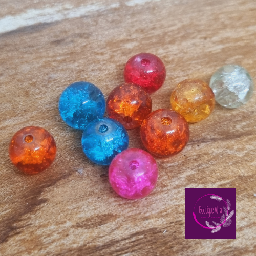 Perle de verre ronde craquelée lot multi couleur 8 mm x 9