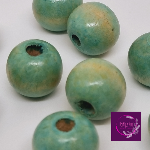 Lot de 8 perles de bois turquoise dégradé 16mm