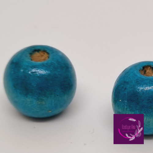 Lot de 2 perles ronde en bois turquoise 16mm