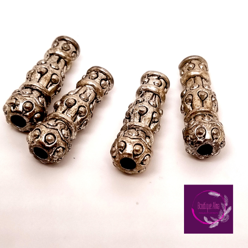 Lot de 4 perles tube métal argenté - 23mm