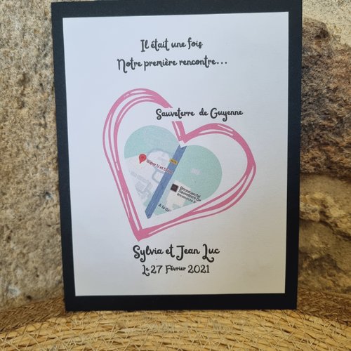 Carte notre lieu de 1er rendez vous / cadeau anniversaire du lieu de rencontre / amour / mariage  / personnalisé / rose