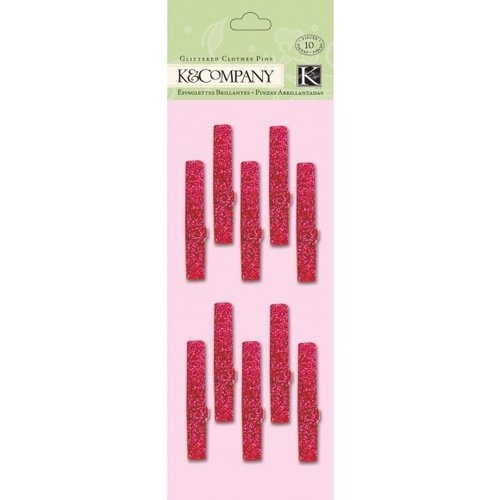 10 pinces à linge rouges pailletées - k&company - collection st valentin - 4,5 cm
