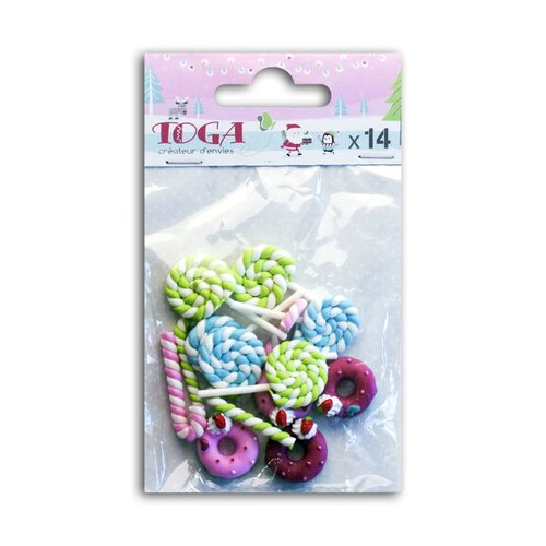 Sucreries et friandises de noël en résine - sucre d'orge, sucette, donuts  - toga