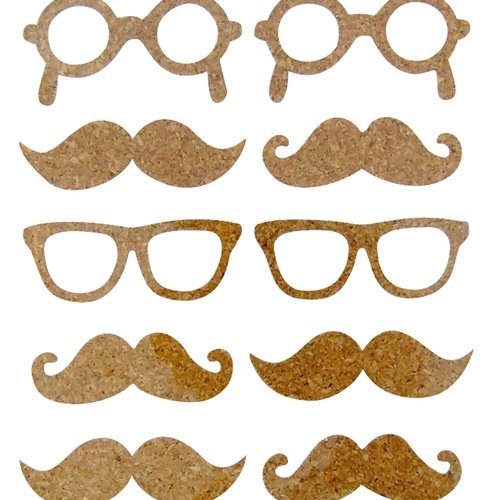 Stickers en liège / embellissements scrapbooking - moustaches et lunettes - graine créative