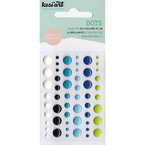 Dots / perles autocollantes - blanc, noir, bleu et vert - kesi'art