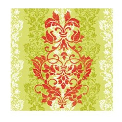 1 serviette en papier vert et rouge - damas style baroque