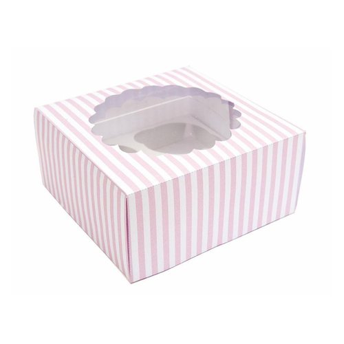 Lot de 2 boîtes de transport pour 4 cupcakes / muffins - rayé rose et blanc