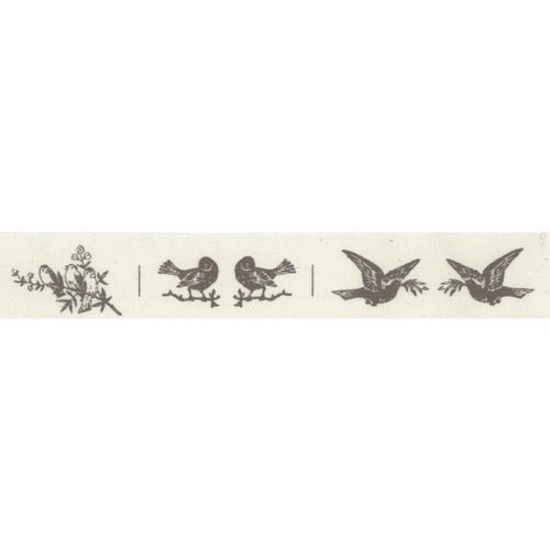 Ruban imprimé coton - oiseaux - largeur 25 mm