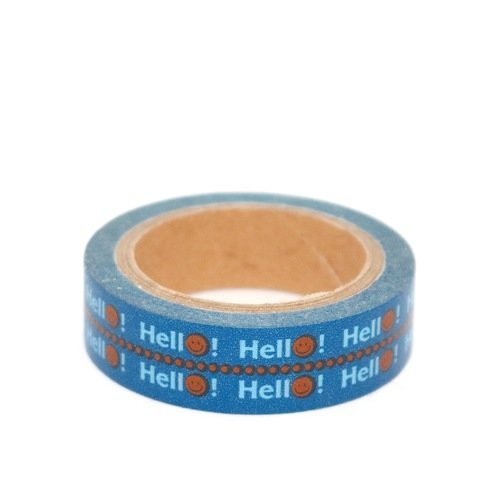 Masking tape hello et emoticône sourire - bleu orange x 10 m