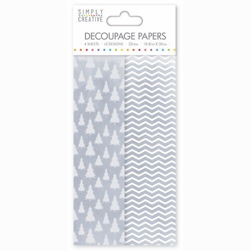 4 feuilles papier patch découpage hiver - gris - motifs chevrons et sapins - simply creative