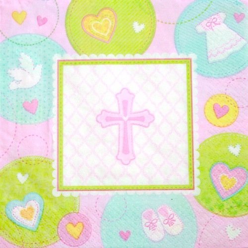 1 serviette en papier - baptême - couleurs pastels - bébé fille, naissance... - 32,7 x 32,7 cm