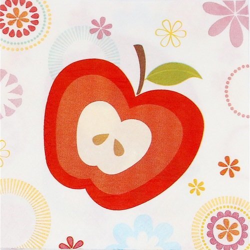 1 serviette en papier - pomme rétro et fleurs - 25 x 25 cm