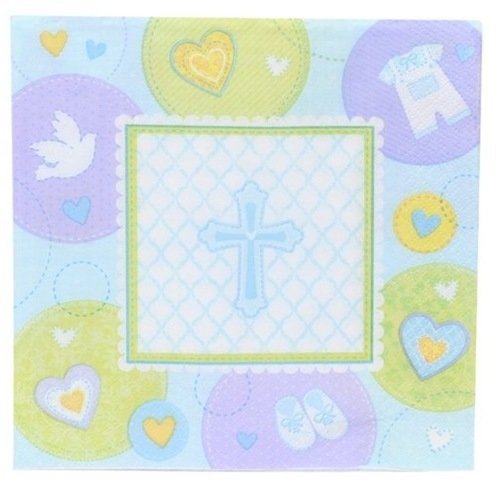 1 serviette en papier - baptême bleu - 32,7 x 32,7 cm