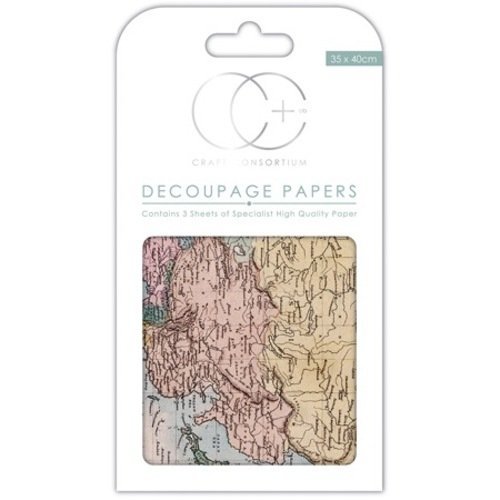 3 feuilles papier patch - carte ancienne - craft consortium - 35 x 40 cm