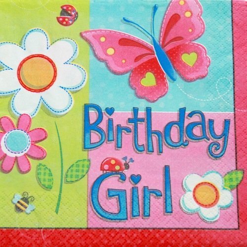 1 serviette en papier anniversaire - birthday girl - 33 x 33 cm