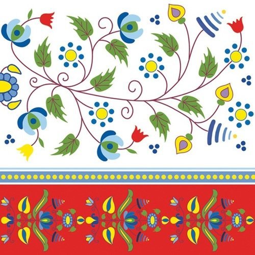 1 serviette en papier - broderie slave fleurs folk - 33 x 33 cm