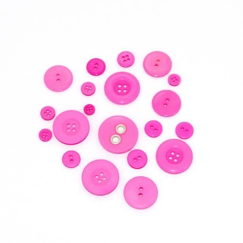 Lot boutons mercerie, boutons fantaisie, rose, fuchsia, fille, fluo, couture, scrapbooking, rond, assortiment, x 20