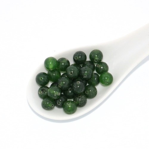 Lot de 10 perles vert foncé - pierres gemmes naturelles - rondes - 8 mm