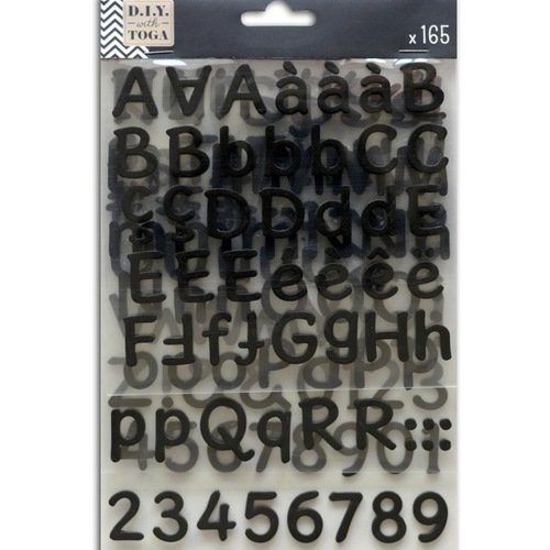 165 stickers alphabet - lettres et chiffres noirs - toga