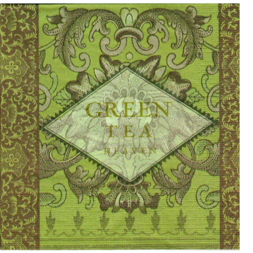 1 serviette en papier - green tea / thé vert - vert et marron - 33 x 33 cm
