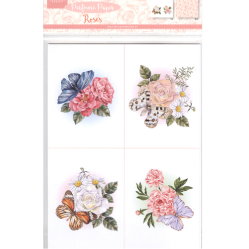 Assortiment de 5 feuilles papier parfumé - motifs fleurs et papillons - marianne design