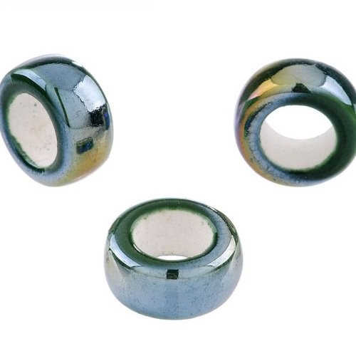 Lot 5 perles en céramique émaillées - vert foncé - 20 x 10 mm