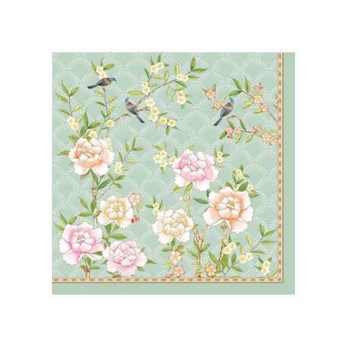 1 serviette en papier - oiseaux et branchages fleuris style asiatique - 33 x 33 cm