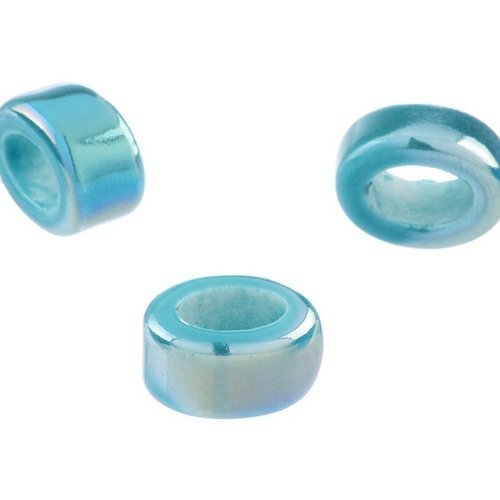 Lot 5 perles en céramique émaillées - turquoise - 16 x 13 mm