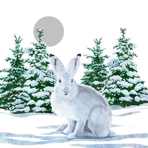 1 serviette en papier - lapin dans la neige - 33 x 33 cm