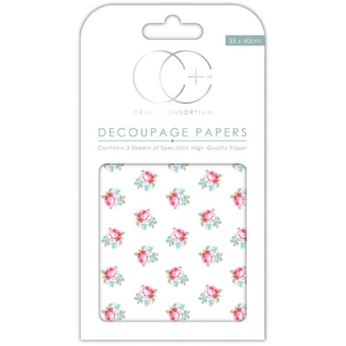 3 feuilles de papier patch / papier à coller - boutons de roses - craft consortium - 35 x 40 cm